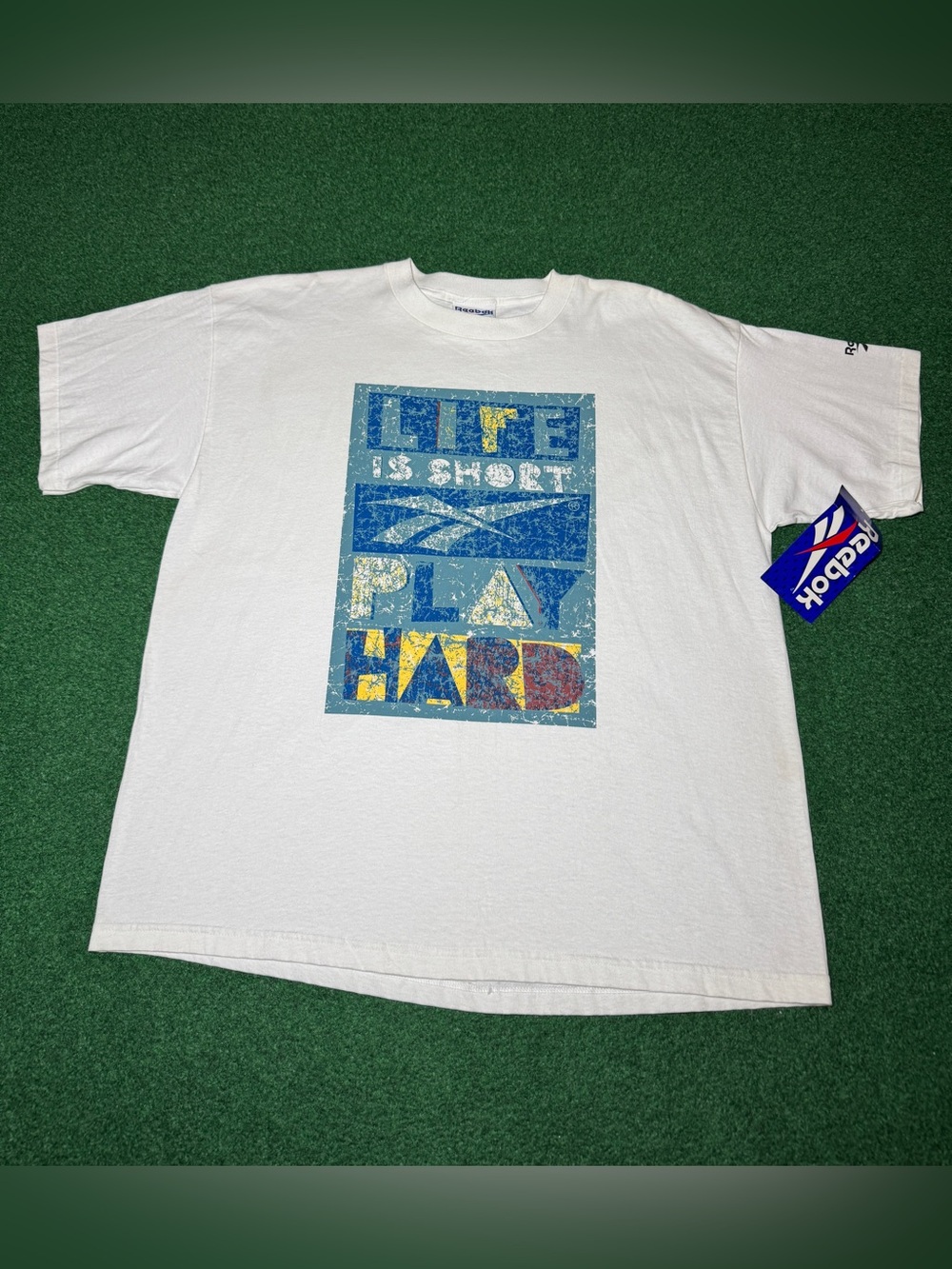 Reebok Like Is Short Play Hard Deadstock NWT 90s Vintage XL T Shirt RARE